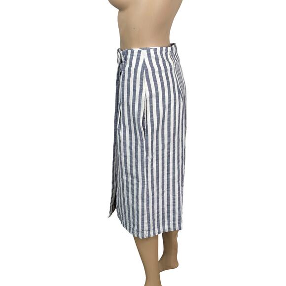 By Anthropologie White Navy Blue Striped Wrap Pencil Midi Skirt SZ 4 - Picture 7 of 10